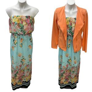 Socialite Maxi Dress Blazer Womens Medium Lot Strapless Floral Boho Coastal